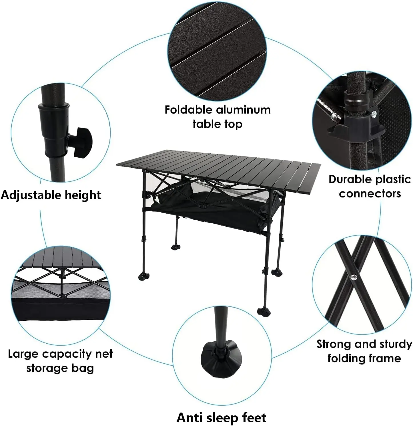 Adjustable New Style Large Delux Colapsable Aluminum Pole Folding Table Camping Desk