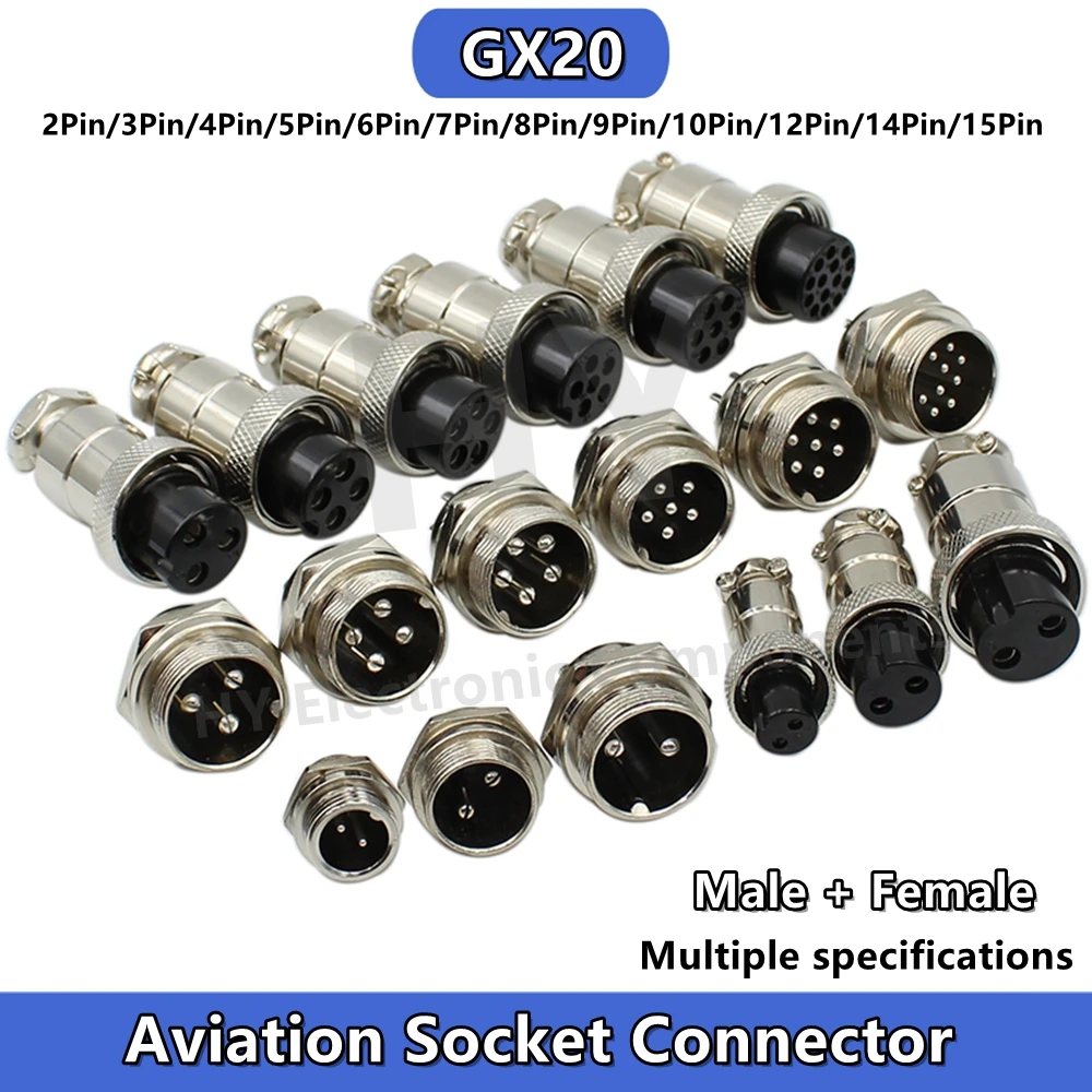 GX20 2PIN 3 4 5 6 7 8 9 10 12 14 15pin 20mm aviation plug socket core male female connector cable Power Circular Dust cap