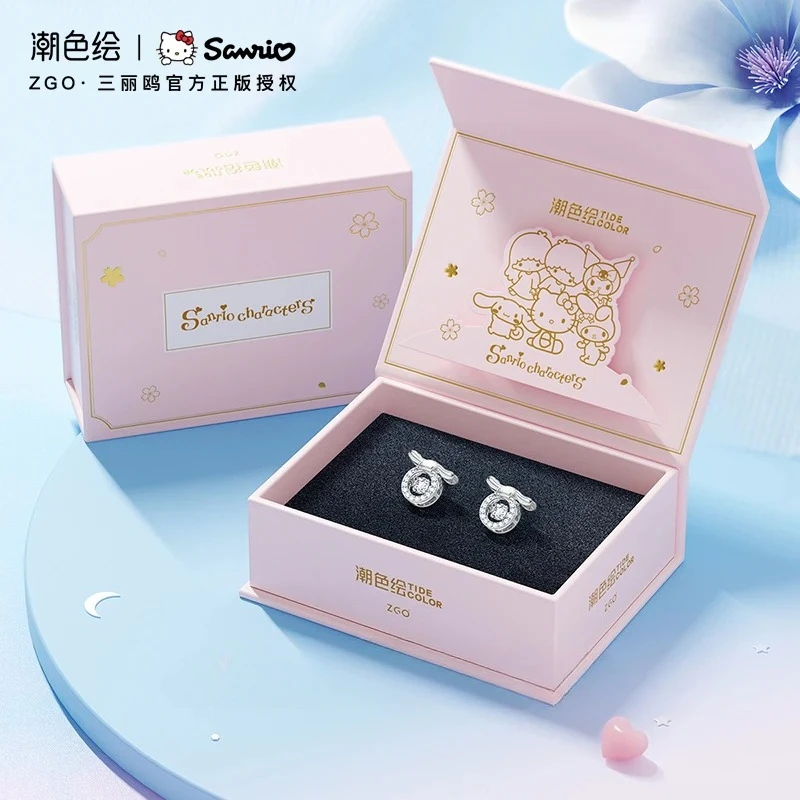 

Натуральные серьги-гвоздики Tide Painted X Cinnamoroll, серьги-гвоздики из стерлингового серебра для девочек, аксессуары в стиле аниме