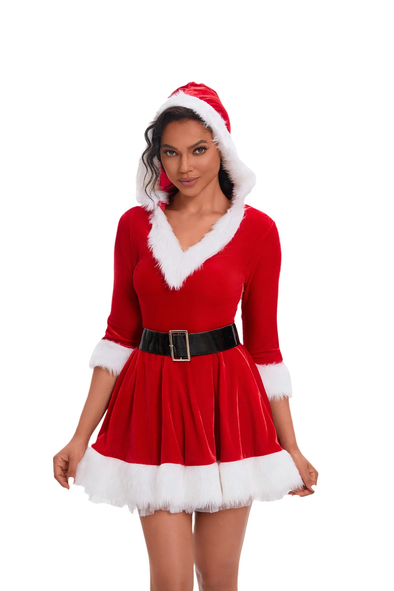 Mini-Robe Mère Noël en Velours à Capuche – photo 9