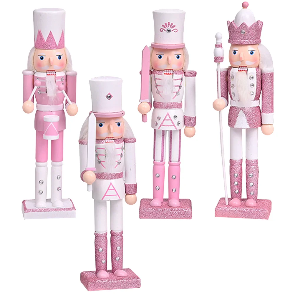 4 Pcs Christmas Nutcracker Wood The Gift Craft Gifts for Stocking Stuffers Xmas Party Accessories Ornaments Nutcrackers