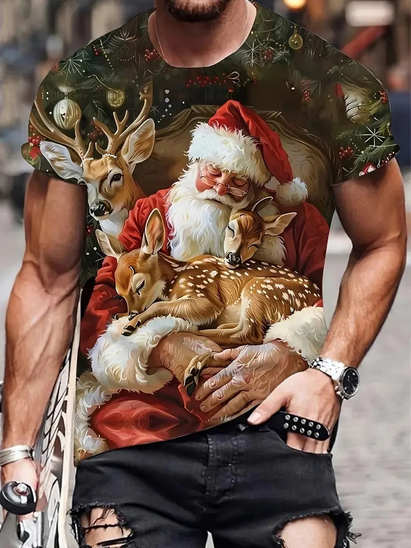 

Men's Merry Christmas Short Sleeve T-Shirt Fashion Festival Carnival Party Round Neck Tees Loose Casual Breathable Pullover Tops