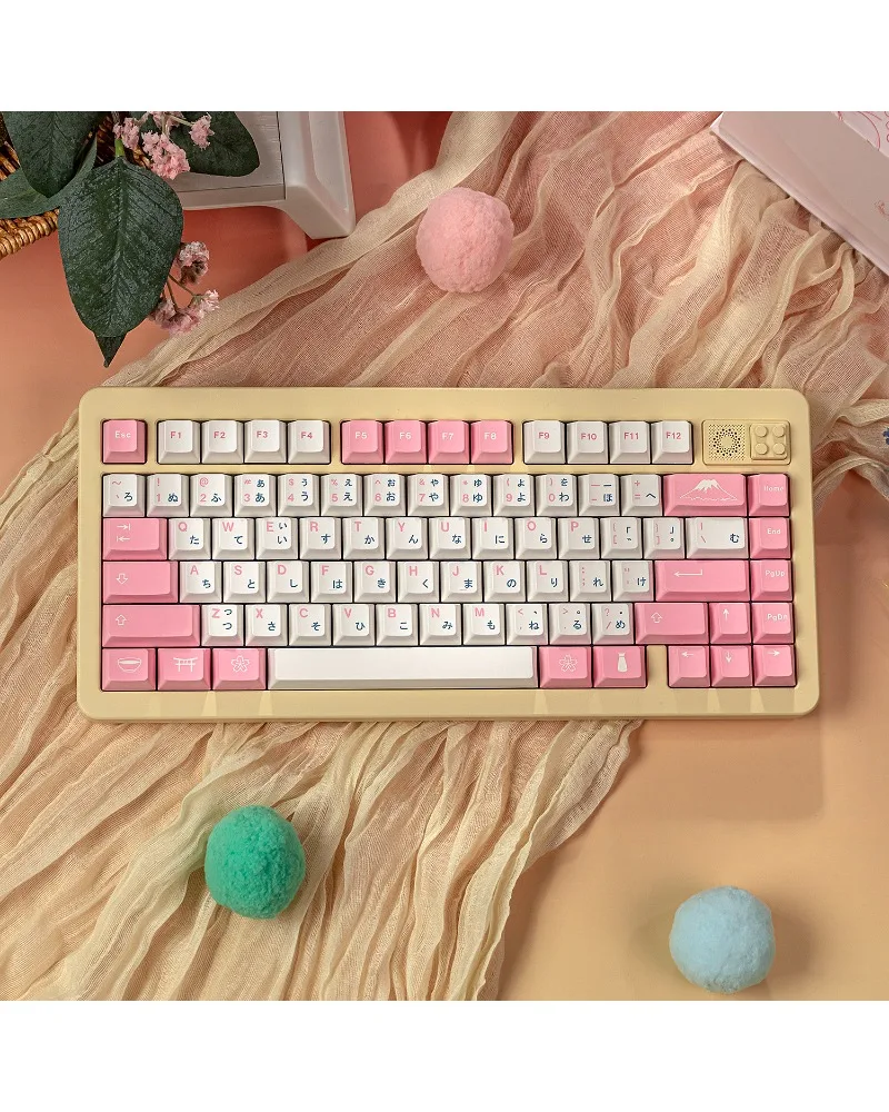 Japanese keycap 129 key PBT sublimation Original Wooting/Ace68 magnetic axis mechanical key Pink white
