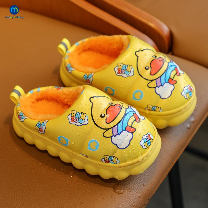 

Winter Warm Waterproof Children's Slippers Non-Slip Sole Plush Cotton Boys and Girls Indoor Outdoor Kids Home Shoes Miaoyoutong