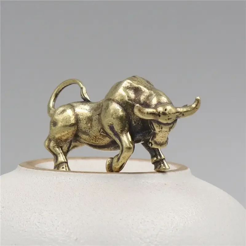 Vintage Brass Bull Keychain - Zodiac Animal Figurine, Copper Car Key Pendant & Home Decor Accessory