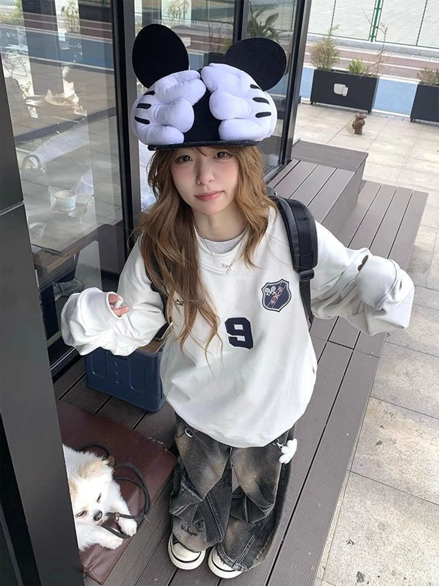 

Модный свободный длинный свитшот High Street, круглый Ne, женский топ в стиле ретро с буквенным принтом для начальной осенью