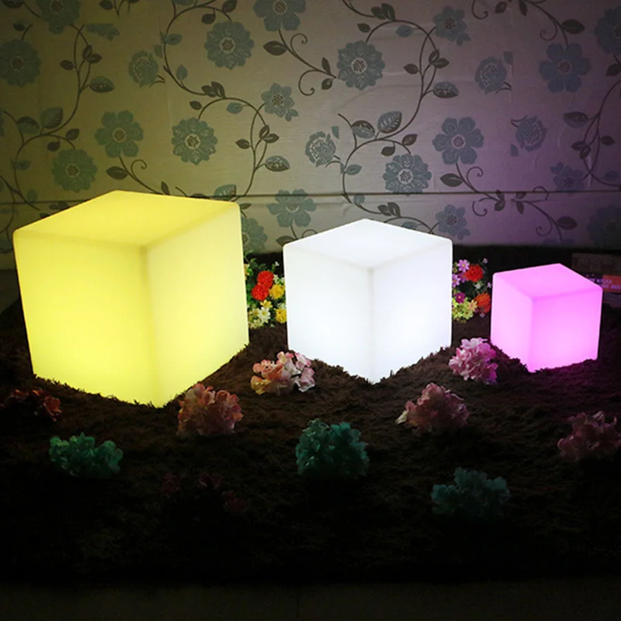 Battery Powered LED Luminous Cube Light Remote Control 16 Color Changing Glowing Seat Lamp Bar Garden Hotel Party Night Decor