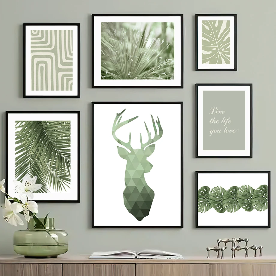 Canvas Painting Palm Leaves Green Plants Deer Abstract Nordic Posters And Prints Wall Art Pictures For Living Room Home Decor