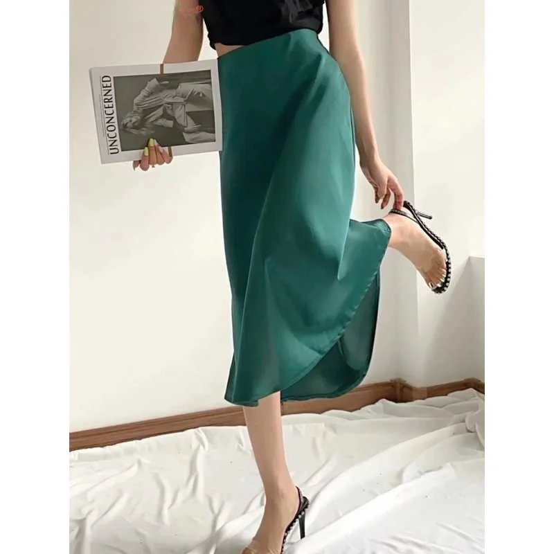 

Satin A-Line Skirt with Elastic Waist for Women Summer Hot S Cleanfit mid Waist PVC Fabric Ciwalk Suitable Batwing pe