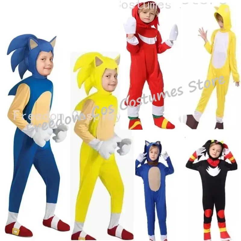 Children's Hedgehog Lightning Mouse Jumpsuit Anime Sonic Boy Cos Game Cosplay Kid Costume Stage Performance Halloween Costume