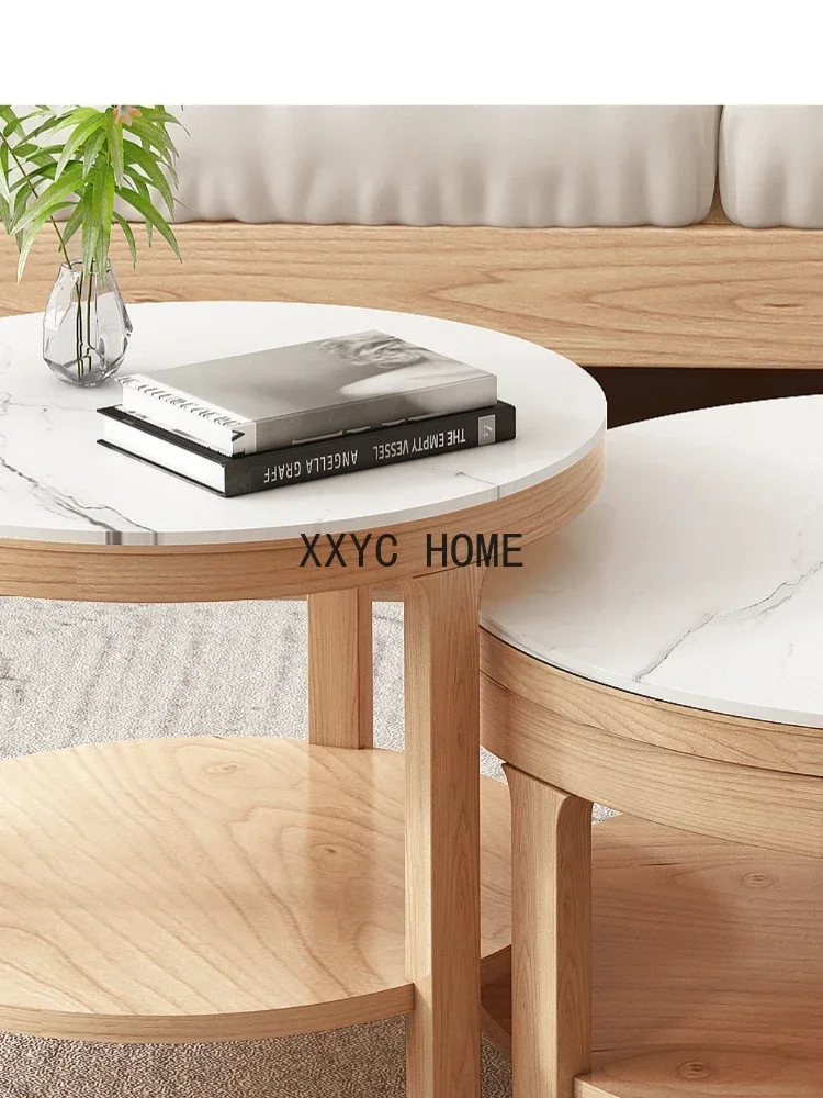 Tavolino da caffè in lamiera di pietra Combinazione di mobile TV Tavolo da tè semplice in legno massello di marmo
