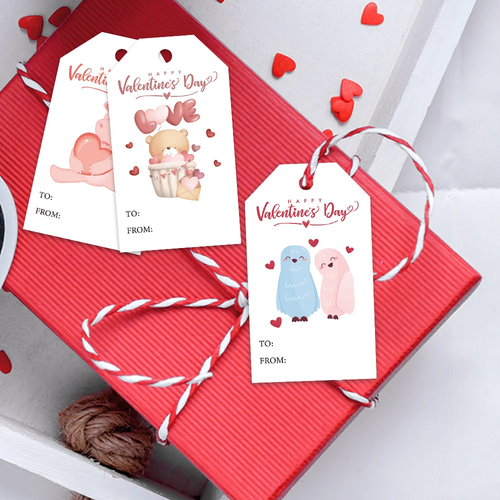 ป้ายห่อของขวัญธีมสัตว์วาเลนไทน์ 40 ชิ้น, การ์ดภาพประกอบวันหยุด, ป้ายบรรจุภัณฑ์สำหรับเบเกอรี่, ของตกแต่งโต๊ะขนมหวาน, งานฝีมือ DIY