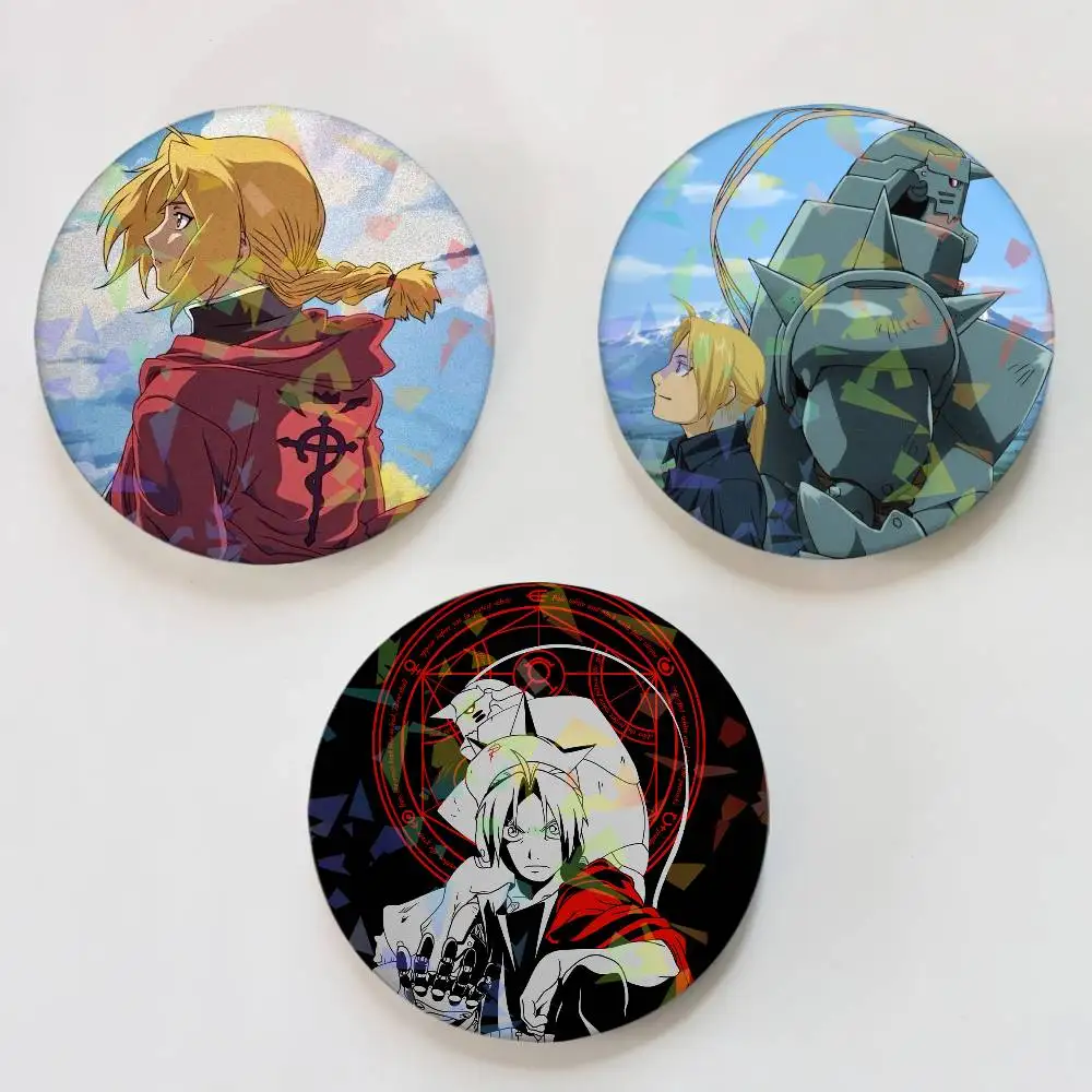 Anime F-Fullmetal Alchemist Runde Laser-Abzeichen-Brosche Kleidung Rucksack Accessoires Revers-Dekoration Geschenk