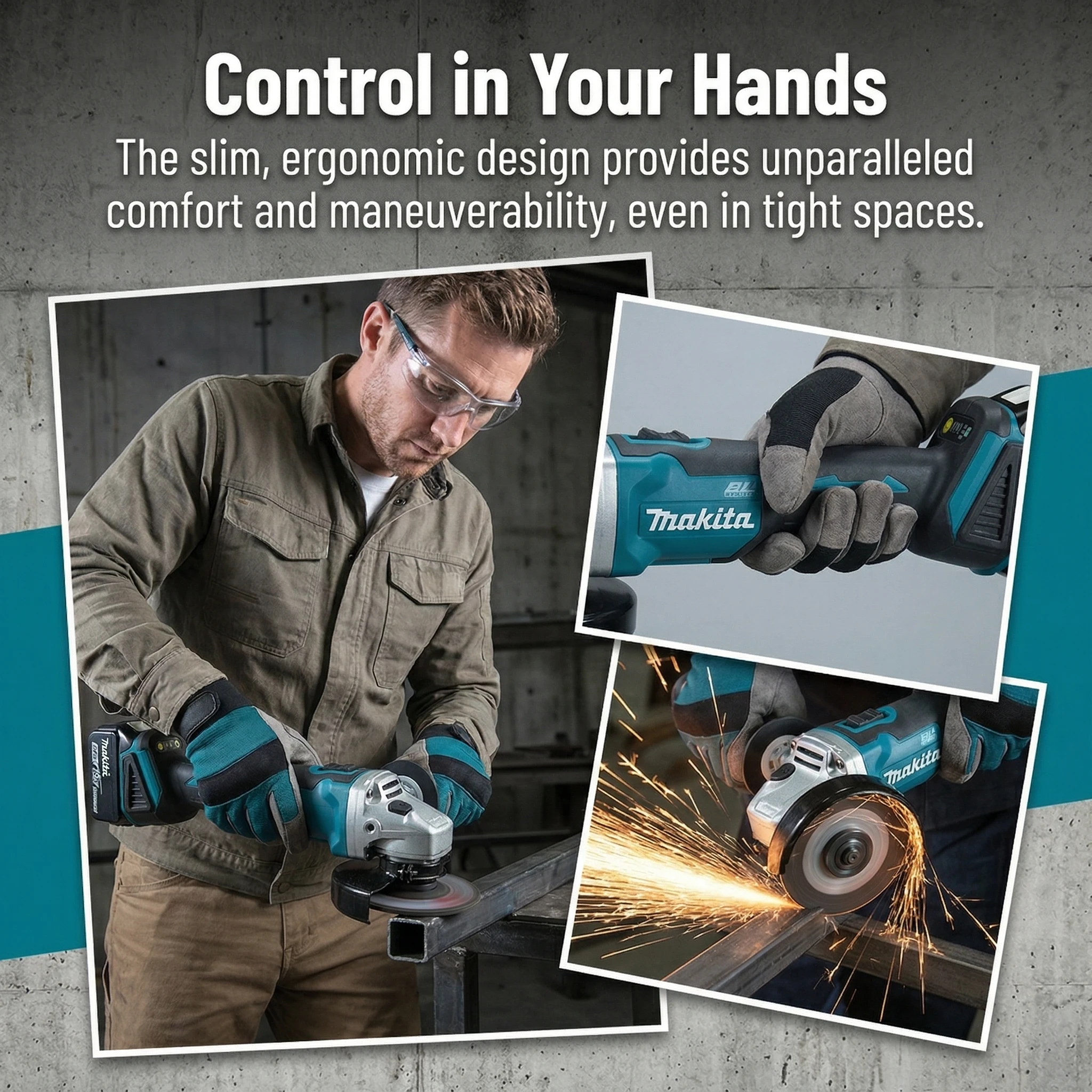 Makita DGA404 18V Brushless Cordless Angle Grinder 125mm 8500rpm M14 Spindle with Overload Warning for Industrial Use