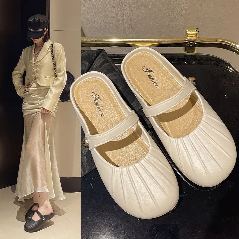 

Female Shoes Low Ladies' Slippers Cover Toe Shallow Luxury Slides PU for Women 2024 New Designer Flat Fashion Fabr