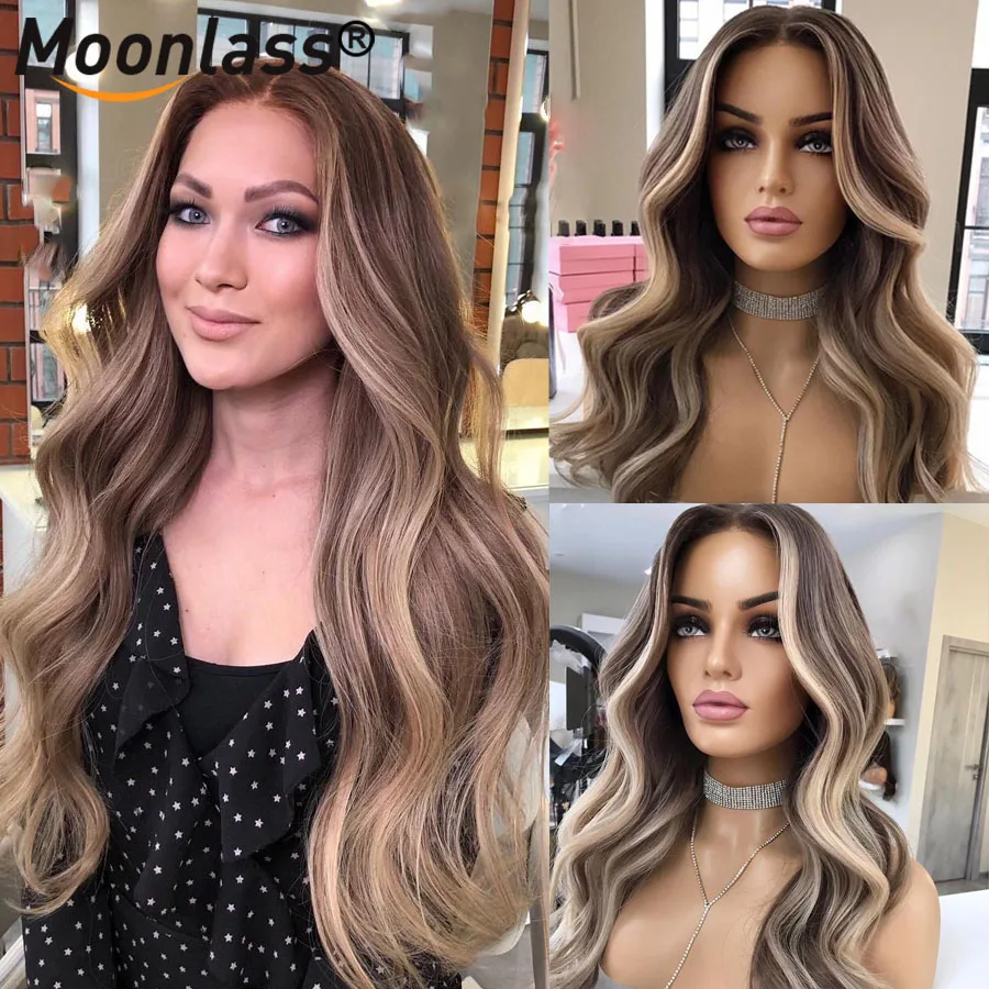 Highlight Brown Body Wave Human Hair Wigs For Women 13x6 Lace Frontal Wigs 100% Human Hair 180 Density Ash Blonde Remy Hair Wigs