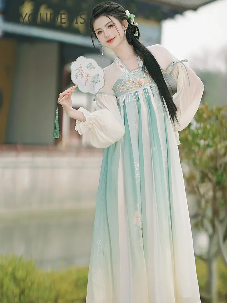 

YOUDEYISI New National Style Han Elements, Heavy Industry Embroidery Hanfu Dress, Bead Printed Long Dress Hanfu