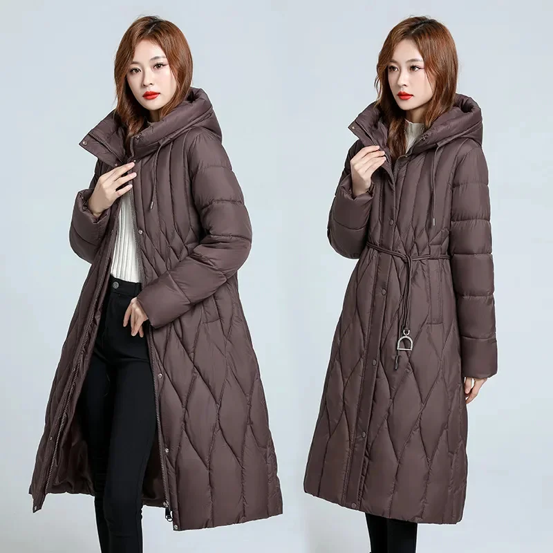 Oversized 7XL Black Down cotton Jacket Women\'s Warm Parka 2024 Winter New Slim Thicken Hooded Coat Female Long Snow Parkas