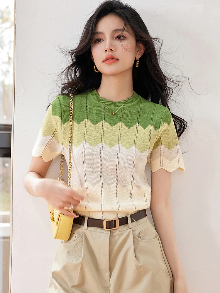 Korean Fashion Knitwears Women O-Neck Short Sleeve Casual Summer 2024 Y2k Chic Clothing Sweater Pullovers Tops Tees