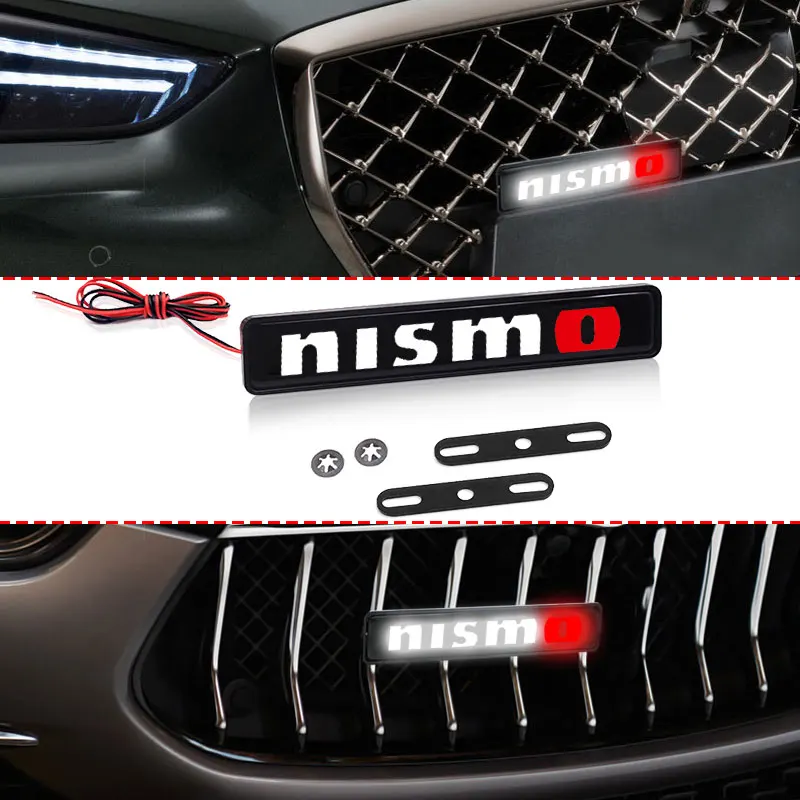 LEDフロントフードグリルエンブレムバッジ装飾カーライト 日産ニスモ ジューク ティーダ ティアナ GTR 350Z 370Z 240SX フェアレディ スカイライン用
