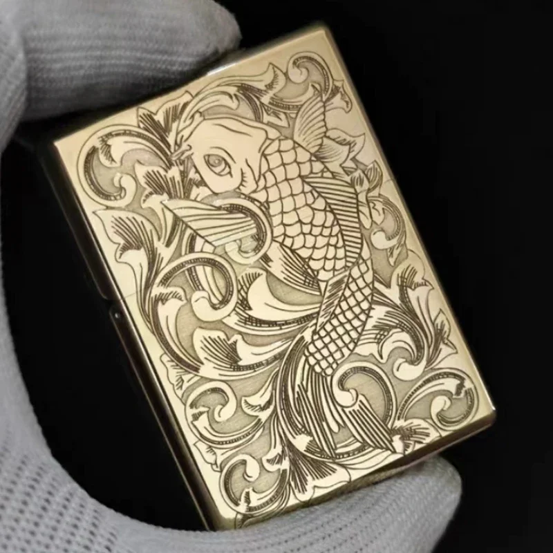 

New 912S Retro High End Heavy Armor Brass Titanium Windproof Lighter 3/5 Hinge Metal Lighter Men's Gift