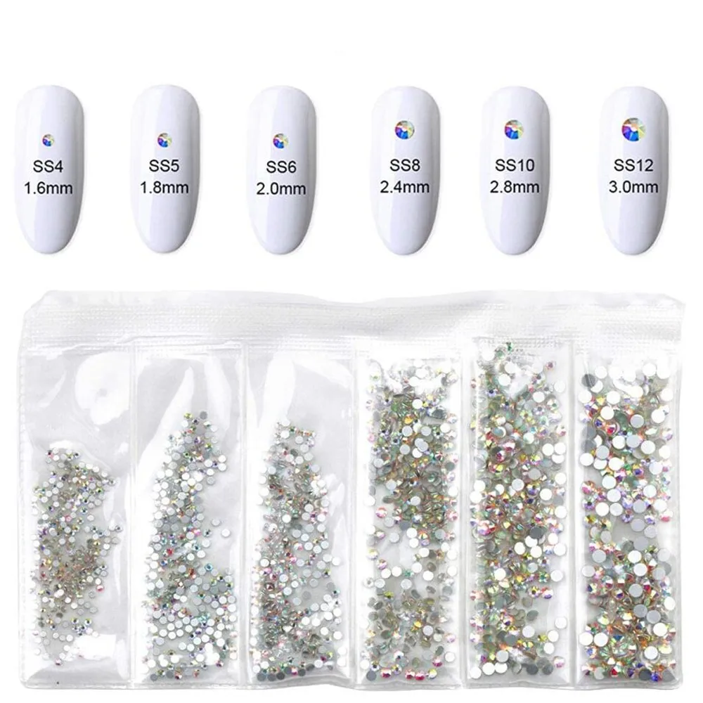 4 stuks 3D glas AB kristal nail art strass kit plaksteen ronde kraal charme sieraden diamant met pick-up pen + pincet manicure