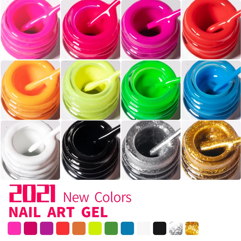 BOZLIN 8ml Nail Art Gel Soak Off UV LED Gel Nail Polish 12 Colors Painting Gel Manicure Tools DIY Drawing Decoration Varnishes