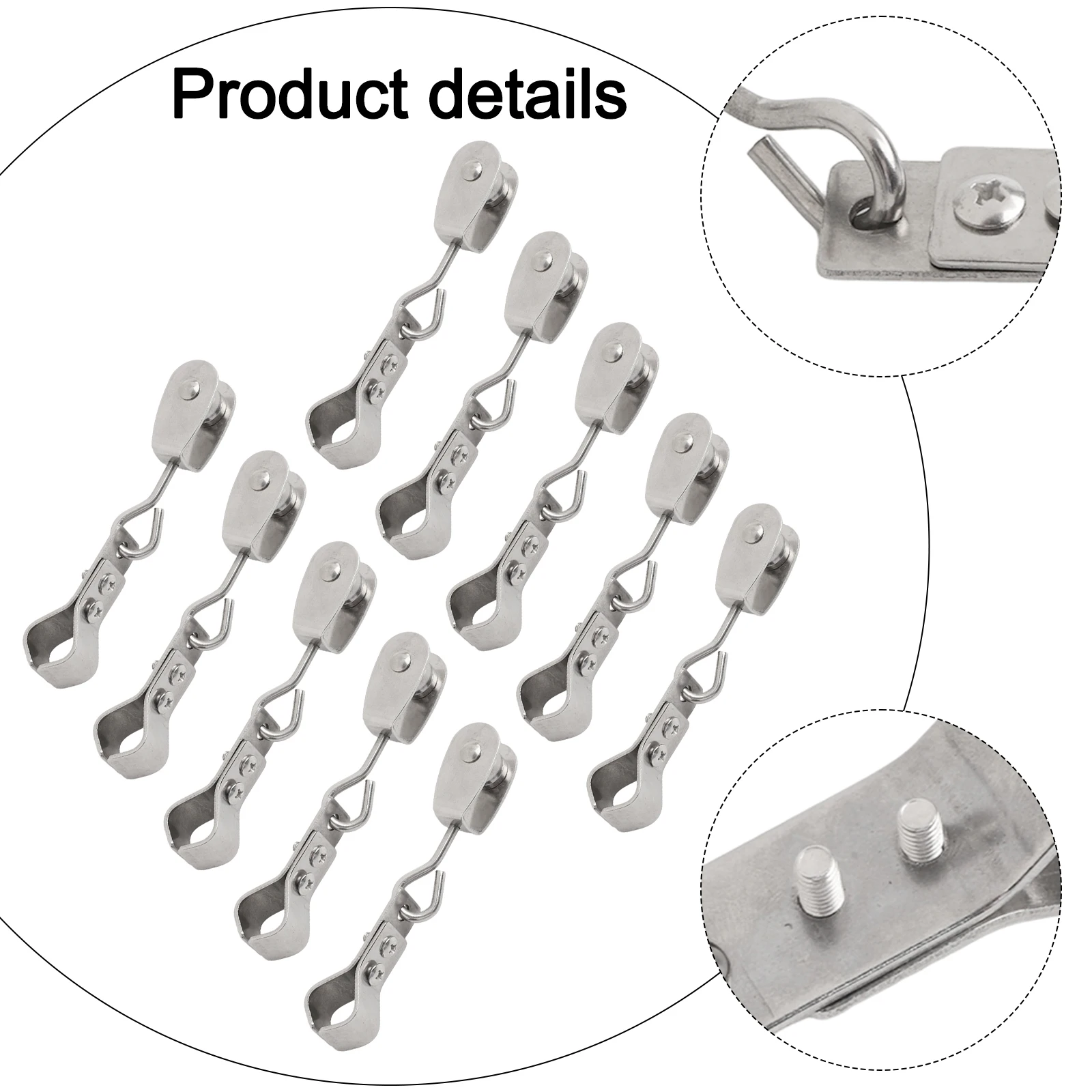 10pcs 304 Stainless Steel Pulley Pipe Clamp Wave Shade Sail Hanger Slide Wire Cable Pulley Wave Sunshade Net Accessories