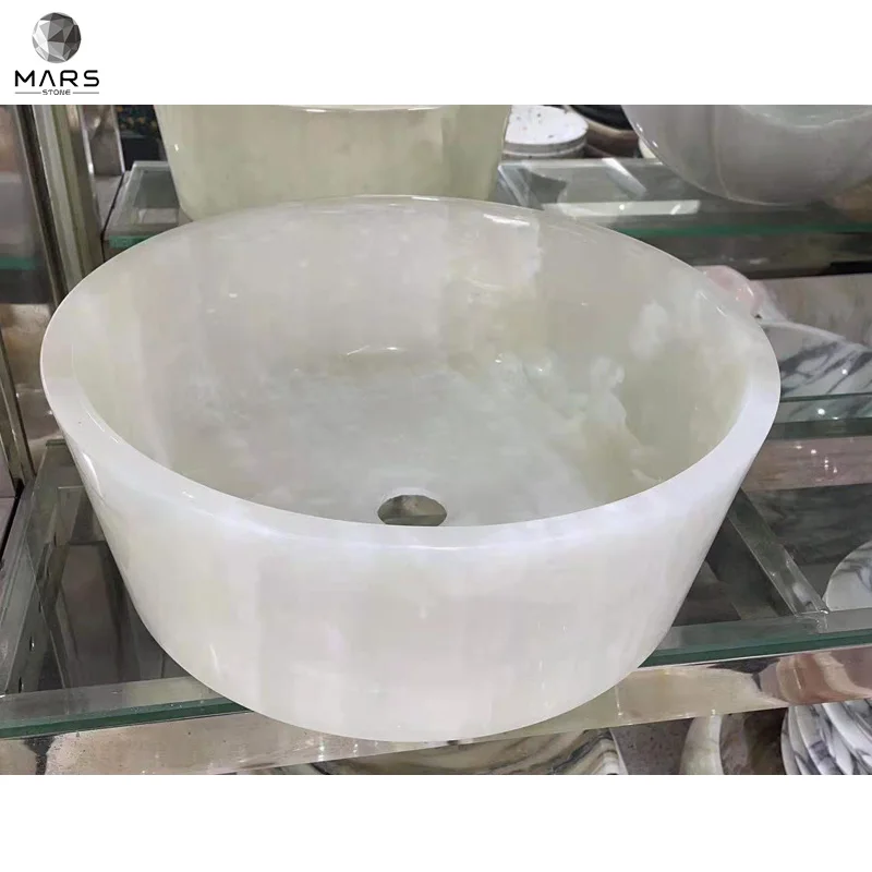 

Luxury Design Natural White Onyx Jade Marble Stone Bathroom Sink Wash Basin