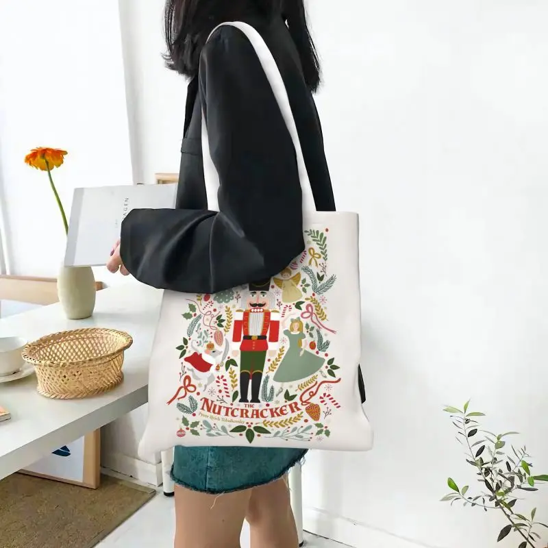 The Nutcracker Christmas Grocery Shopping Tote Bags Women Funny Canvas Shopper Shoulder Bag Large Capacity Handbags