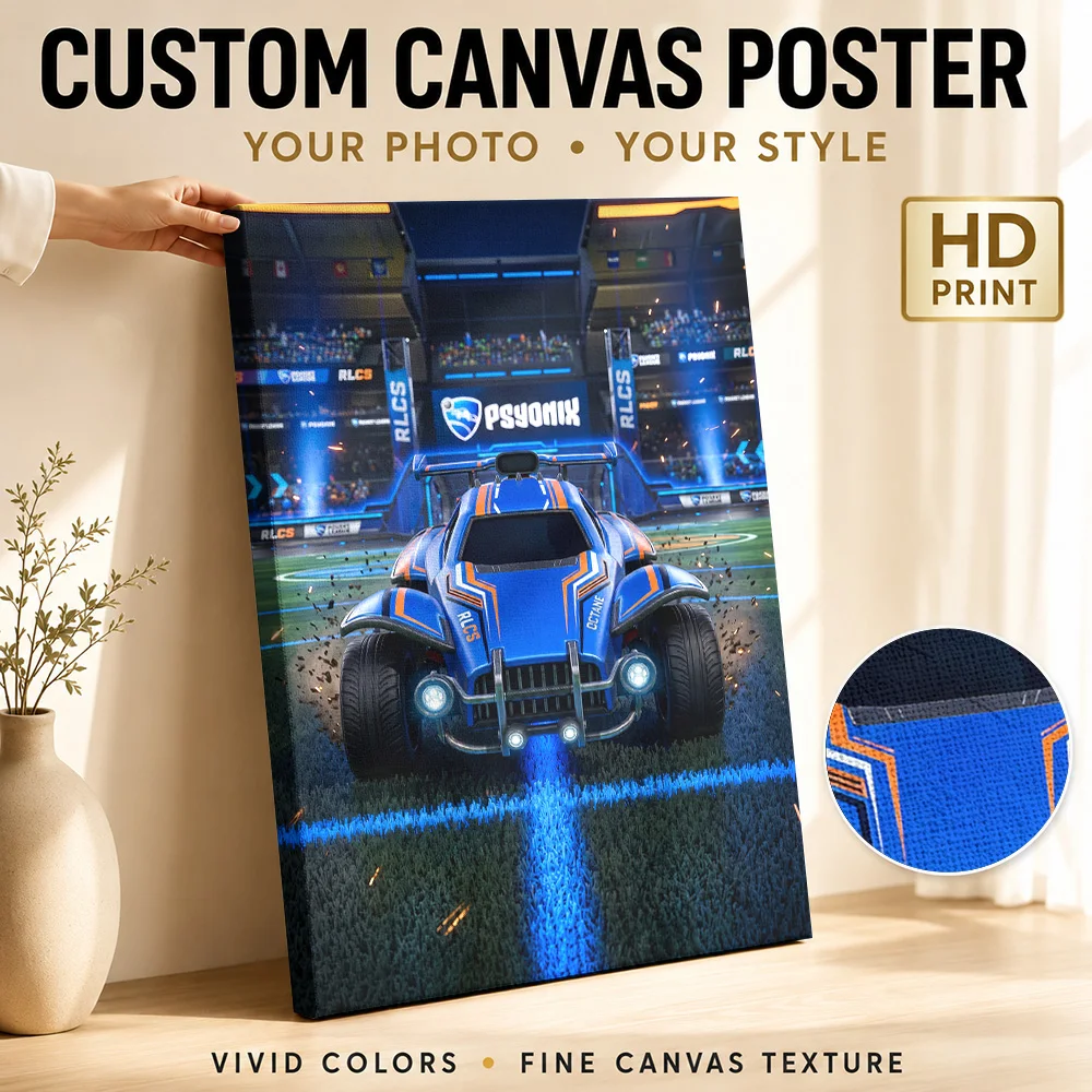 Rocket League Octane Car In Arena Framed Canvas Print Poster Customized Photo Modern Style Canvas Wall Art Gaming Studio Decor