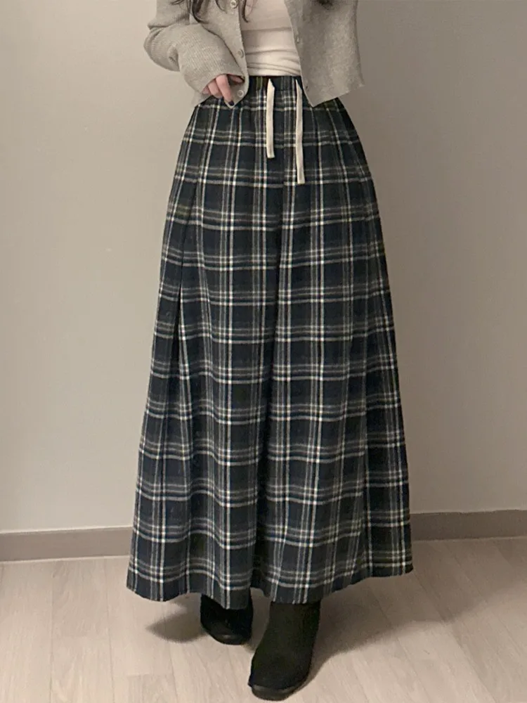 하이웨이스트 A라인 체크 스커트 여성 캐주얼 롱 스커트 동대문 2025 봄 여름 가을 겨울 패션 트렌드