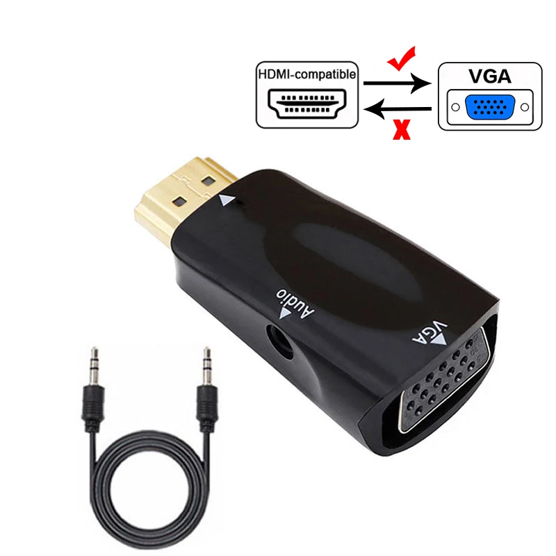 Кабель HDMI-совместимый с VGA, преобразователь аудиокабеля 1080P, аудиокабель с разъемом 3,5 мм для ПК, ноутбука, ТВ-приставки, компьютера, дисплея