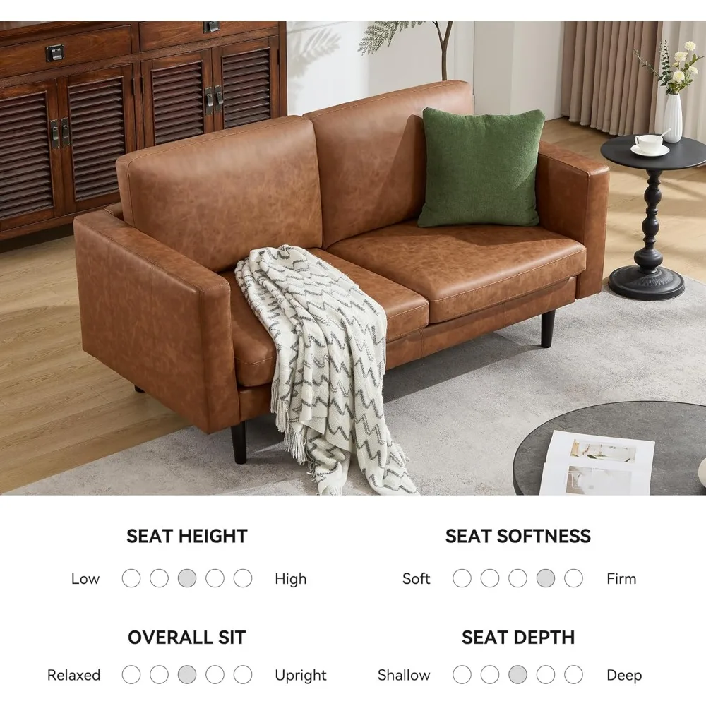 Mid Century Modern Faux Leather Loveseat Sofa with Solid Wooden Frame for Living Room and Bedroom