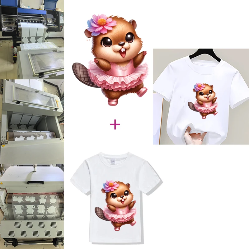 Ballet animal Sheep Bear Wolf Squirrel Heat Transfer Stickers DTF Iron On Transfer Patches For Children's adult Clothes Deca