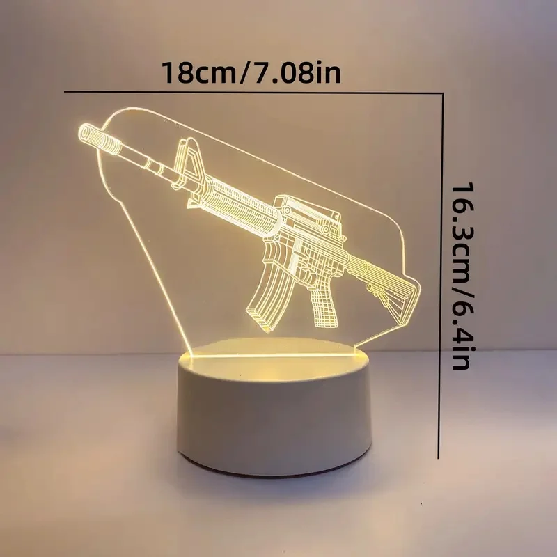 1 machine gun modeling creative 3D nightlight, AK machine gun, submachine gun style lamp, USB interface warm light, game player