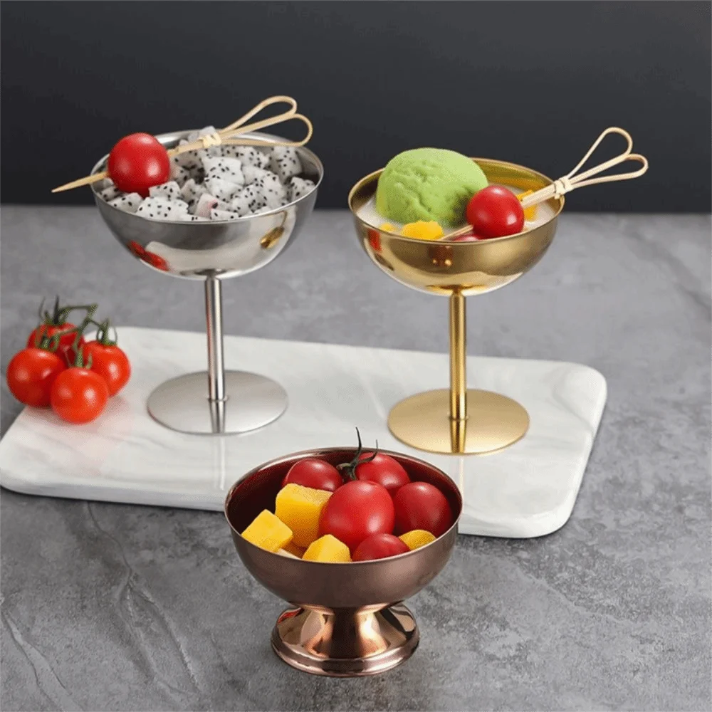150/250ML Ice Cream Cup Stainless Steel Food Grade Shorty Salad Bowl Stable Dishwasher Safe Stemmed Fruit Plate Home Kitchen