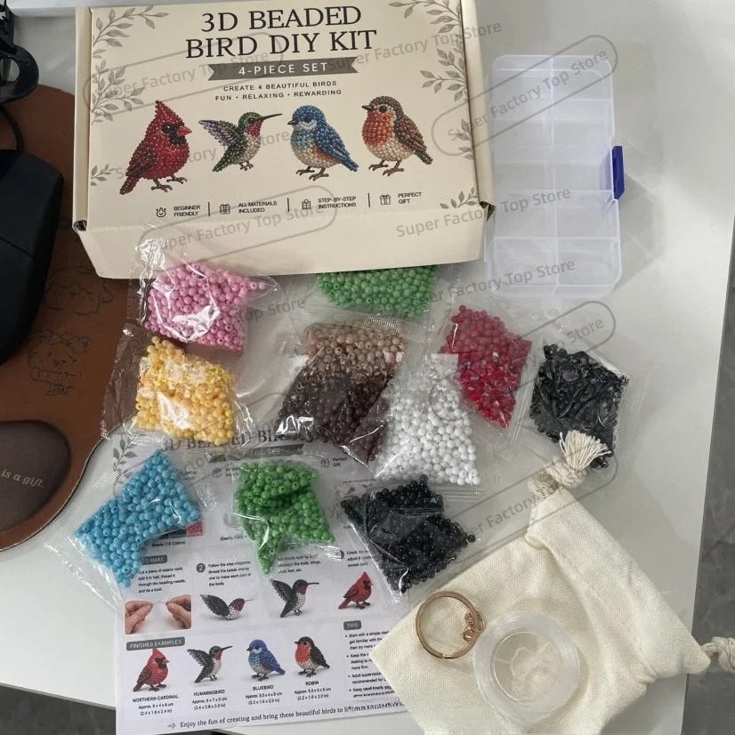 Kit de Manualidades con Cuentas 3D de Animales Pequeños, Kit de Manualidades con Cuentas 3D de Animales en Miniatura e Instrucciones, Lindo Set de 4 Animales para Hacer con Cuentas