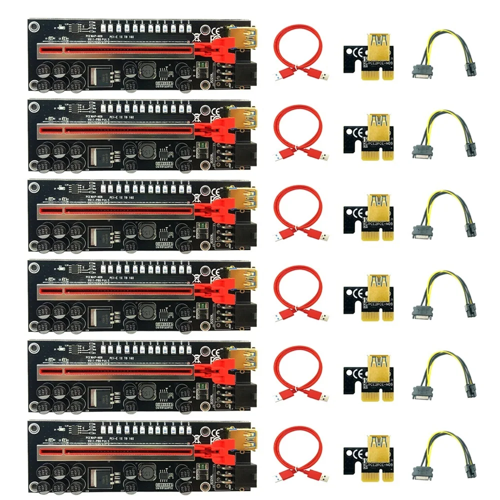 Go! 6PCS Riser V011 Pro Plus PCIE Riser for Video Card Riser PCI Express x16 SATA to 6P Power USB 3.0 Cable for Bitcoin Miner