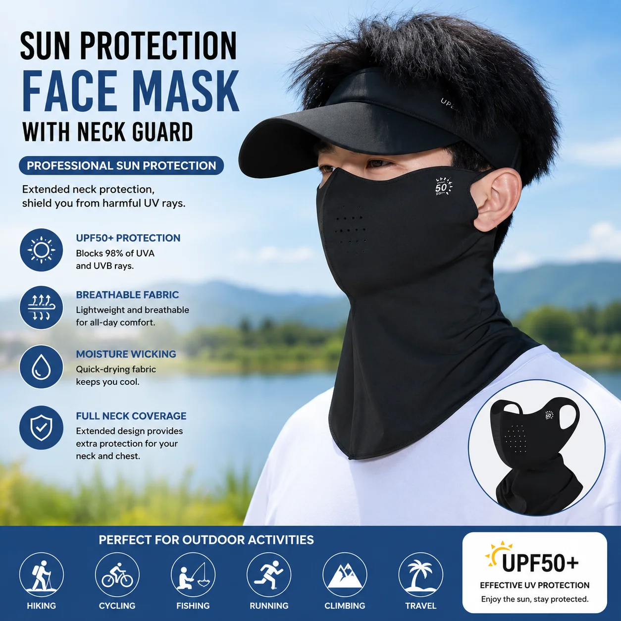

Cycling sunscreen mask for men, full face and neck protection, summer outdoor ice silk mask, neck protection integrated