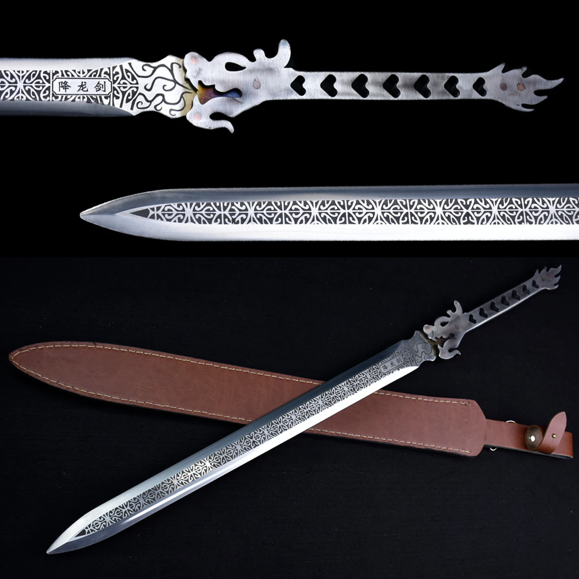 

80cm Medieval Dragon-slaying warrior Sword full tang Sharp stainless steel blade katana weapons Knight Fighting Training Battle