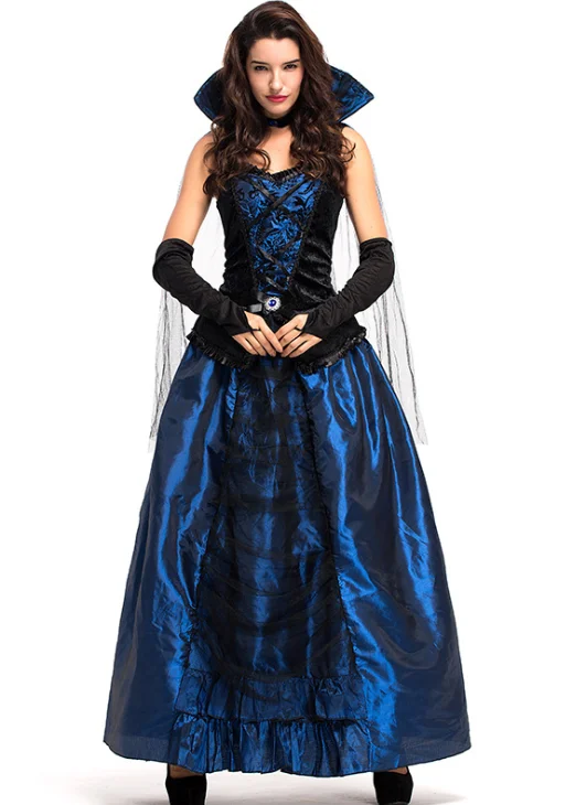 Vestido de satén de La Reina renacentista para mujer, vestido de Mascarada, vestido de dama, azul, Royal, Retro, Medieval