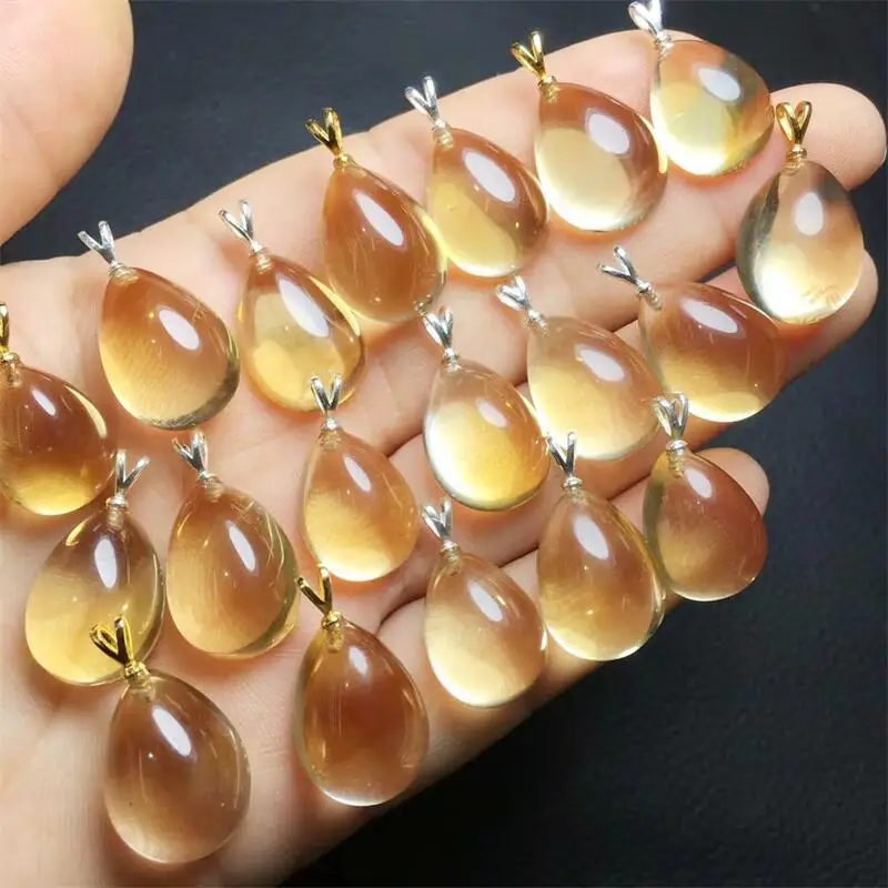 S925 Natural Citrine Teardrop Pendant Healing Reiki DIY Jewelry Accessories Holiday Gift 11-12MM