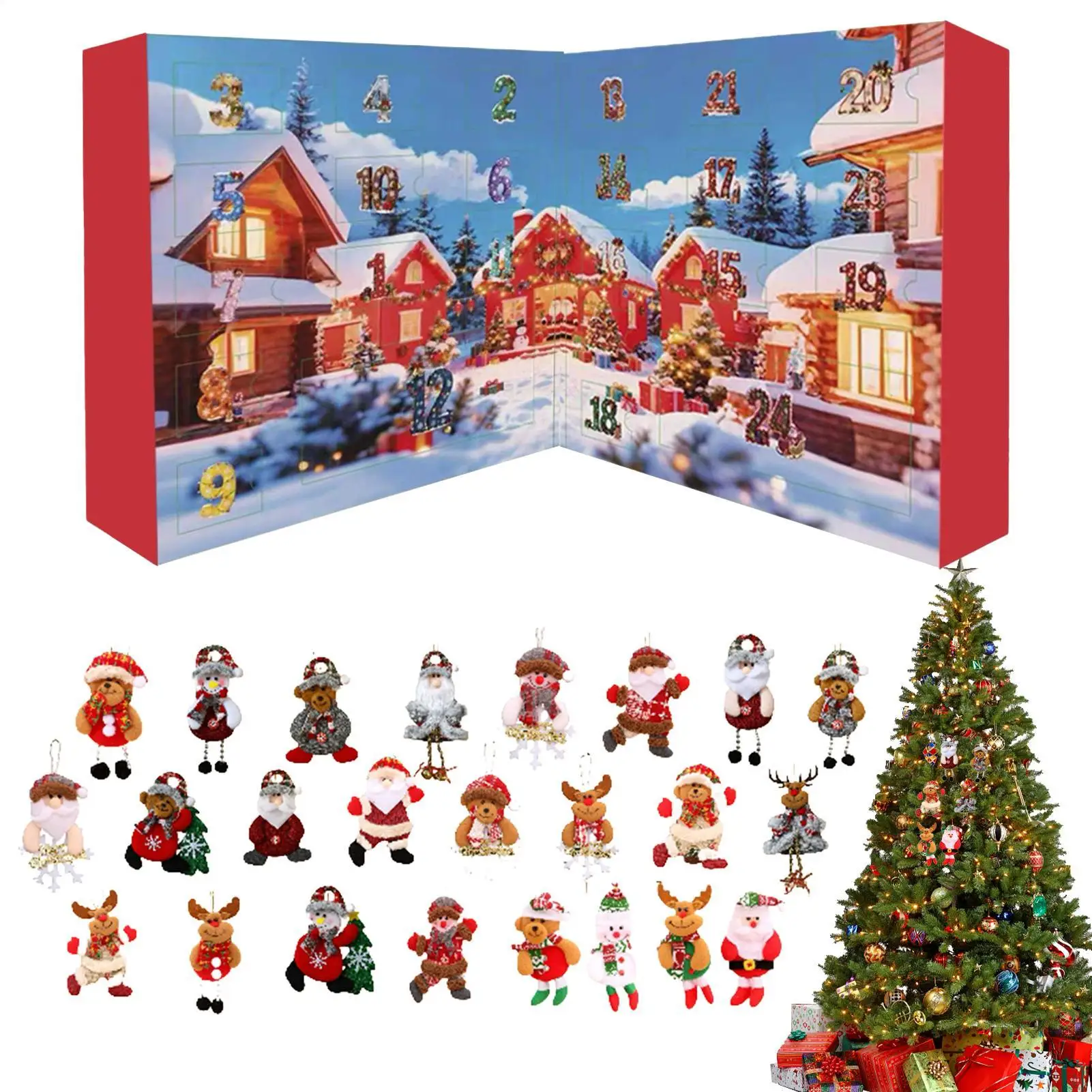 

2025 Plush Ornament Christmas Advent Countdown Calendar 24-Day Advent Festive Plush Doll Pendant For Christmas Tree Window