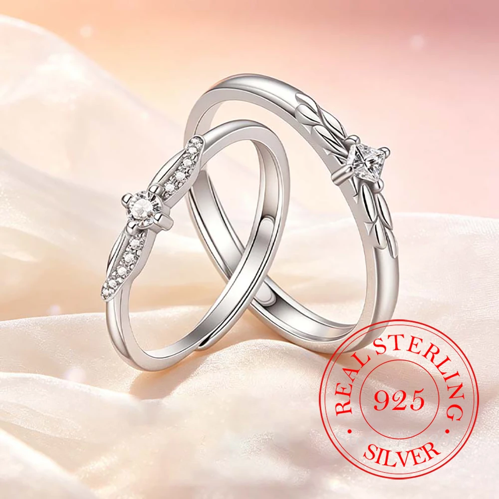 925 Sterling Silver Jewelry Luxury Crystal Couple's Finger Rings for Women Wedding Party Jewelry For Girls Friend Gift