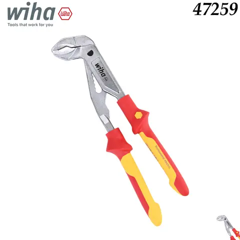 Wiha 47259 VDE Insulated Water Pump Pliers 10 Inch 250mm, 1000V Adjustable Jaw Pipe Pliers for Live Electrical Work