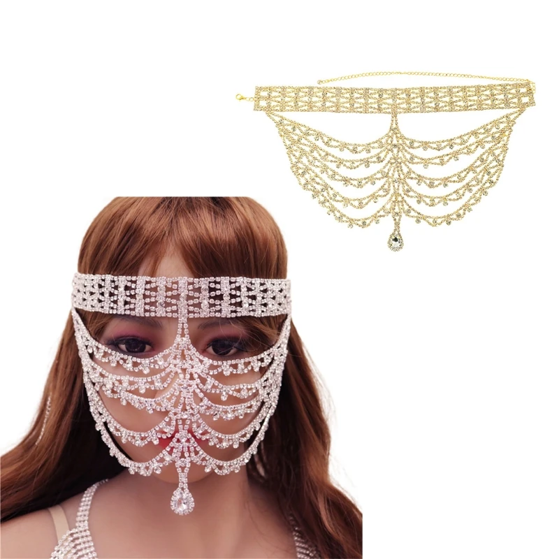 Crystal Chain Masquerade Mask Veil Face Chain Belly Dance Face Jewelry N7YF