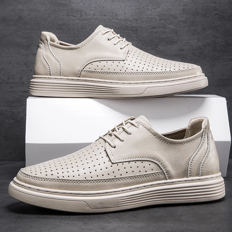 Outdoor Hiking Mens Shoes Leather Casual Shoes Men Luxury Flats Soft Lace Up Sneakers Fashion Designer All-Match Skateboard Shoe