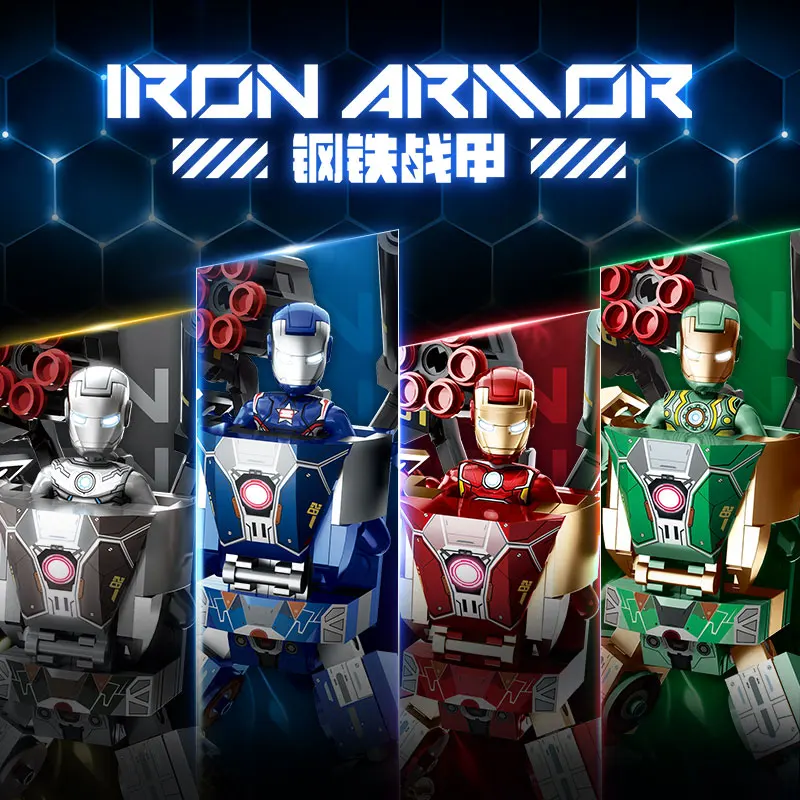 Wangao Assembling Building Blocks Iron Armor Comic Movable Action Figures Kids Toys Collectible Commemorate Festival Gifts Decor