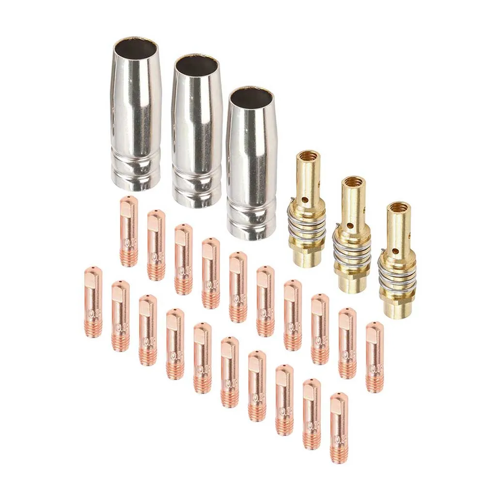 15ak-mb15用溶接交換キット（26個入り）。mig溶接用。20個の10mm溶接チップ、3個のガスノズル、3個のディフューザー、金属製。